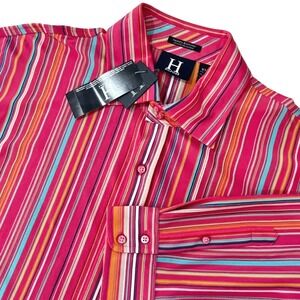 New Tommy Hilfiger Mens Button Down Shirt XXL Striped Luxury Knitwear 60s 2 Ply